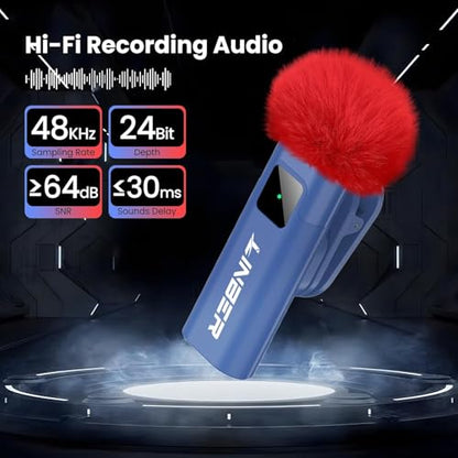 Wireless Lavalier Microphone for iPhone, Noise Cancelling - color: Blue, style: A2 (1TX+1RX)