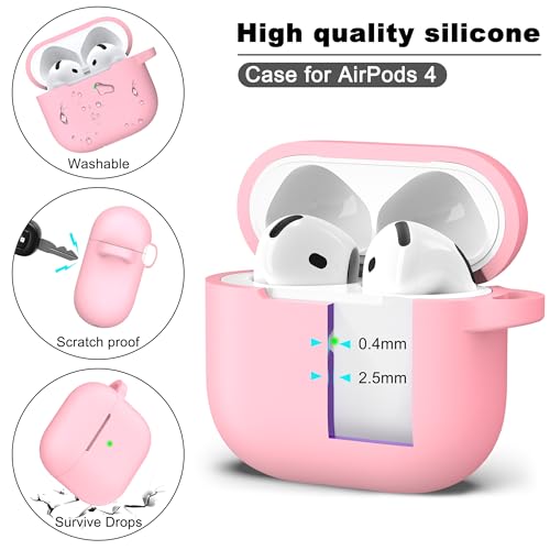 for AirPods 4 Case with Cleaner Kit,Full Protective Soft Skin Silicone Cover with Keychain for AirPods 4 Gen Case for Men Women,Compatible with Apple AirPods 4th Genaration Case 2024,Pink - color: C Pink