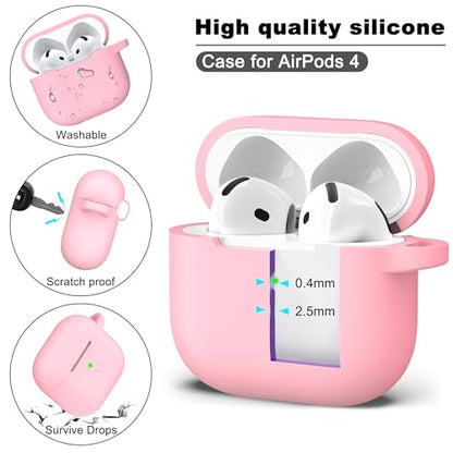 for AirPods 4 Case with Cleaner Kit,Full Protective Soft Skin Silicone Cover with Keychain for AirPods 4 Gen Case for Men Women,Compatible with Apple AirPods 4th Genaration Case 2024,Pink - color: C Pink