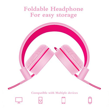 ELECDER i37 Kids Headphones for School Children Girls Boys Teens, Rose/Pink | Foldable Adjustable Lightweight, 3.5mm Audio Jack On Ear Headphones for Smartphones Chromebook Computer PC Tablets Travel - color: Pink