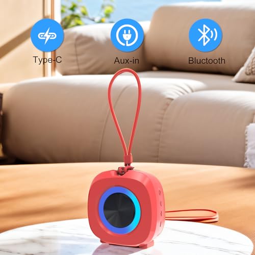 PEICHENG Speaker, Small Portable Bluetooth Wireless IPX5 Waterproof Shower Speaker,Loud Stereo Sound Deep Bass,Dual Pairing, RGB Lights,Long Playtime for Outdoor Party, Great Gift,1PC (Red) - color: Red