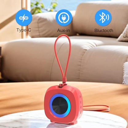 PEICHENG Speaker, Small Portable Bluetooth Wireless IPX5 Waterproof Shower Speaker,Loud Stereo Sound Deep Bass,Dual Pairing, RGB Lights,Long Playtime for Outdoor Party, Great Gift,1PC (Red) - color: Red