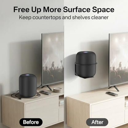 Heavy Duty Speaker Mount for HomePod 1st & 2nd Gen Wall Bracket, Easy Alignment for Homepod Wall Mount, Metal Speaker Bracket Reserved Charging Port with Mounting Hardware, Black - color: Black