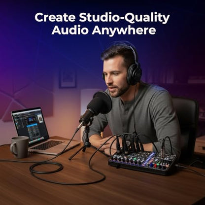 Zoom LiveTrak L6max Digital Mixer/Recorder Bundle with ZDM-1 Podcast Mic Pack, Headphones, Mic Stand, XLR Cable, Windscreen, Batteries, MicroSD Cards