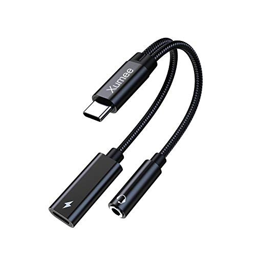 Xumee USB Type C to 3.5mm Headphone and Charger Adapter,2-in-1 USB C to Aux Audio Jack Hi-Res DAC and Fast Charging Dongle Cable Cord Compatible with iPhone 16/15 Pro Max, Galaxy S25 S24 (Black) - color: Black