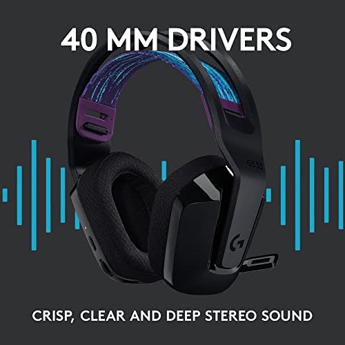 Logitech G535 Lightspeed Wireless Gaming Headset - Black | Lightweight, on-ear design, flip-to-mute microphone, USB rechargeable battery - color: Black, style: Wireless