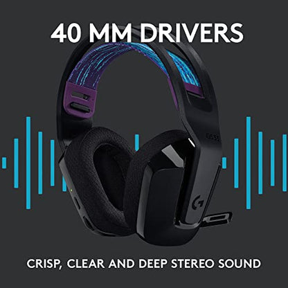 Logitech G535 Lightspeed Wireless Gaming Headset - Lightweight on-Ear Headphones, flip to Mute mic, Stereo, Compatible with PC, PS4, PS5, USB Rechargeable - Black (Renewed)