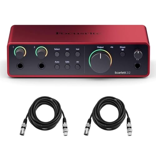 Focusrite Scarlett 2i2 4th Gen 2x2 USB Audio Interface Bundle with 2 H&A 6' XLR Cables