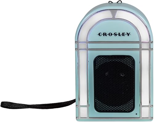 Crosley CR3046A-AB Mini Jukebox Portable Bluetooth Speaker, Aqua Blue | Bluetooth In, 5 Color-Changing Light Modes, LED Lights Sync with Music, Rechargeable Lithium-Ion Battery - color: Aqua Blue