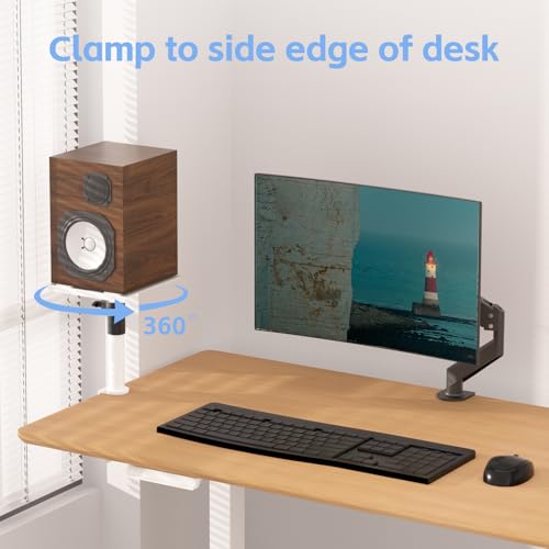 suptek Clamp-on Speaker Stand Desk Mount Set, Height Adjustment, Swivel, 9.6 x 8.8 inch Trays, Universal Audio Holders for Computer and Bookshelf Speakers, Elevated Sound, 2 Pack, White, SDM001GW - color: White, size: Fixed Speaker Stands