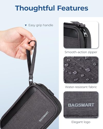 BAGSMART Small Travel Cable Organizer, Tech Organizer for Charger, Phone, Black