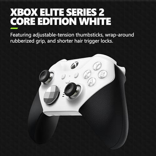 Xbox Wireless Gaming Controller | Elite Series 2 Core | White | Console, PC, and Android | Adjustable Thumbsticks | Trigger Locks - color: White