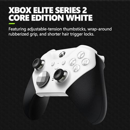 Xbox Wireless Gaming Controller | Elite Series 2 Core | White | Console, PC, and Android | Adjustable Thumbsticks | Trigger Locks - color: White