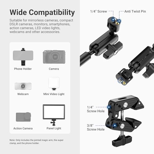 NEEWER Basics Magic Arm Table Stand, 55 cm Microphone Arm Overhead Mobile Phone Holder Desk with 1/4" 3/8" Threads for ARRI, for DSLR Action Cam Webcam Mic LED Light for Video Reinforcement, UA061 - style: UA061