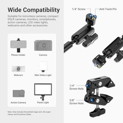 NEEWER Basics Magic Arm Table Stand, 55 cm Microphone Arm Overhead Mobile Phone Holder Desk with 1/4" 3/8" Threads for ARRI, for DSLR Action Cam Webcam Mic LED Light for Video Reinforcement, UA061 - style: UA061