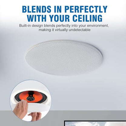 Herdio 4'' Bluetooth Ceiling Speakers 480W 2-Way Flush Mount Speakers System with Wall Amplifier Receiver for Home Theater Office (2 Pairs, Paintable-Grille) - size: 4inch