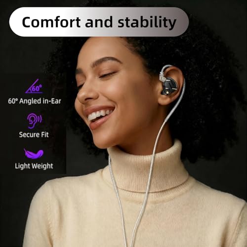 KZ ZS12 PRO 2 in Ear Monitor Headphones, 5BA+1DD 6 Hybrid Driver Gaming Earbuds Wired Earphones, HiFi Clarity Sound Immersive Bass IEMs for Gaming Musicians Singers Audiophiles (Black with Microphone) - color: Dark, style: with mic