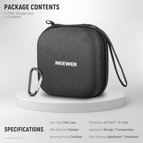 Neewer PB12 11 x 11 cm Filter Storage Bag with Expandable Dividers, Wrist Strap and Carabiner for 4 Circular Filters 86 mm - style: Pb12