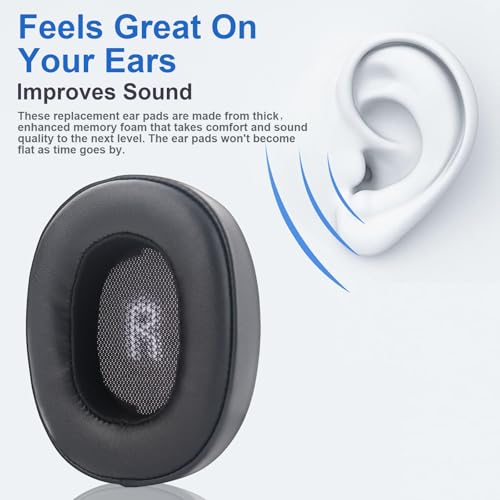 E55BT Replacement Ear Pads Ear Cushions Compatible with JBL E55BT E55 (E55 BT) Over-Ear Wireless Headphones Softer Protein Leather Noise Isolation Memory Foam Earpads Ear Cups Cover (Black) - color: Black