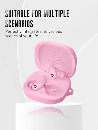 Case for Beats Powerbeats Fit Earbuds 2025 (Pink) | Soft Silicone Protective Cover with Carabiner and Lanyard, Shockproof - color: Pink