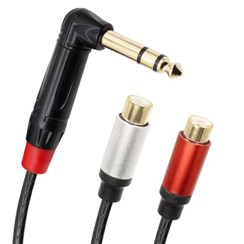 1/4 inch to Dual RCA Audio Cable 5.9ft, Gold Plated Right Angle 6.35mm Quarter inch Male TRS Stereo Plug to 2 RCA Phono Female Audio Y Splitter Cable,1.8m - size: 1.8M/5.9ft
