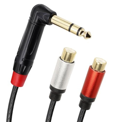 1/4 inch to Dual RCA Audio Cable 5.9ft, Gold Plated Right Angle 6.35mm Quarter inch Male TRS Stereo Plug to 2 RCA Phono Female Audio Y Splitter Cable,1.8m - size: 1.8M/5.9ft