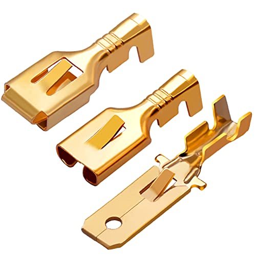 Twidec/150PCS 6.3mm Male Female Spade Connector Quick Splice Crimp Terminals Non Insulated Wire Connector for Electrical Wiring Relay Car Audio Speaker N-005-6.3 - size: 6.3mm Male+Female Kit