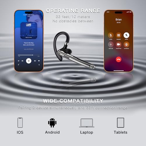 Bluetooth Headset V6.1,100Hrs Talk Time Single-Ear Wireless Earbud,CVC8.0 Noise Cancelling Bluetooth Earpiece,Handsfree Headset with Mic,Driving Headphoone for Trucker, Office, Business