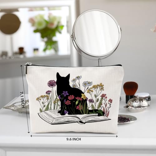 Cat Gifts for Women Cosmetic Bag Book Lovers Gifts Cat Makeup Bag | Gifts for Women Cat Owner, Cat Mom Gifts Floral Cosmetic Bag, Book Gifts Toiletry Bag Christmas Thanksgiving Birthday Gifts - color: Book Flower Cat