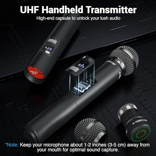 Phenyx Pro Dual UHF Auto Scan Handheld Wireless Microphone System PTU-71-2H | 2 Dynamic Mics, 2 x 100 Frequencies, 328 ft Range, Live Vocals, Karaoke Events, Worship Services