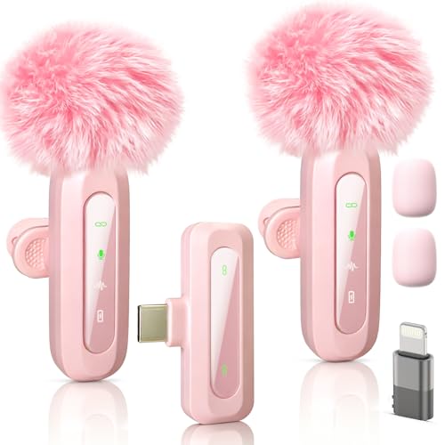 Pink Wireless Mini Microphone for iPhone 15/16/17,iPad,Android,with Noise Cancellation,Portable USB C Lapel Mic for Video Recording,Vlog,TikTok,YouTube–Rose Pink for Content Creators