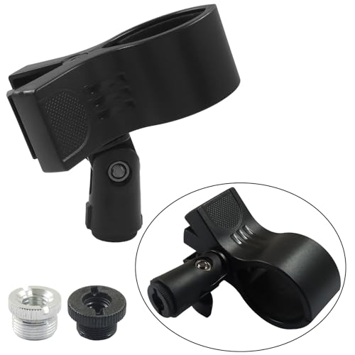 2 Pack Microphone Holder, Large | With a Silver 5/8" to 3/8" Screw Adapter, Mic Accessory Clip for Stands, Fit for Most Condenser and Wireless Microphones - size: 2 Clips (With Silver Screw)