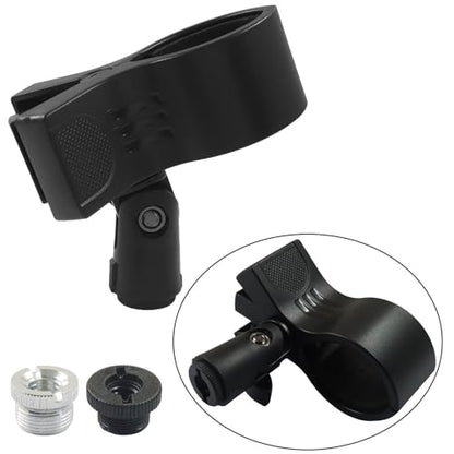 2 Pack Microphone Holder, Large | With a Silver 5/8" to 3/8" Screw Adapter, Mic Accessory Clip for Stands, Fit for Most Condenser and Wireless Microphones - size: 2 Clips (With Silver Screw)