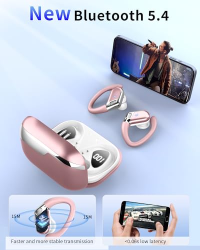 Ear buds Wireless Earbuds, 2026 Bluetooth 5.4 headphones Sport 50 Hrs | Noise Cancelling Running Headphones, Over Ear Earbuds with Ear Hooks, Bluetooth Earphones with IP7 Waterproof for Android/iOS - color: Rose Gold-02