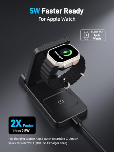 3 in 1 Charging Station for Apple,Travel Wireless Charger with Clock | ELECDOV Magnetic Charger for iPhone, Foldable Watch Charger Stand for iPhone 17/Air/16/15 Series, iWatch 10/AirPods 4 (Black) - color: Black
