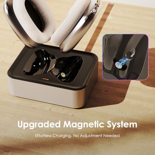 Headphone Charging Station for AirPods Max 1 & 2 - Magnetic Charger Dock with Lightning & USB-C Connectors, LED Indicator, Easy Drop-in Charging (Platinum) - color: Platinum