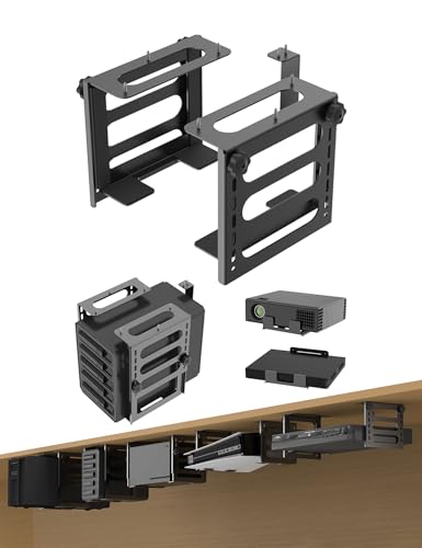 Adjustable Under Desk Mount Holder, (Black) | Fit for Holding NAS System, Battery Backup, Desktop Tower, Video Game Console, Mini Pc, Cable Box, Projector, Wall Mounted
