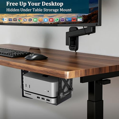 Upgraded Adjustable Under Desk Mini PC Bracket, Universal Adjustable Mount, CPU Holder for Mac mini M4 & Small PCs – 6-Level Height (1.8–3.3"), Heavy-Duty Metal, Space-Saving Under Desk Mount - size: Medium