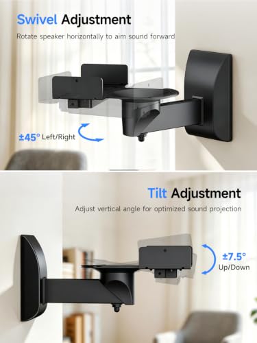 suptek Speaker Wall Mount Adjustable for Large Bookshelf Speaker Mounts | Swivel Speaker Wall Mounts with Surround Sound, Tilt Speaker Shelf For Living Room Up to 55lbs, 2 Packs, Black - size: Standard--black