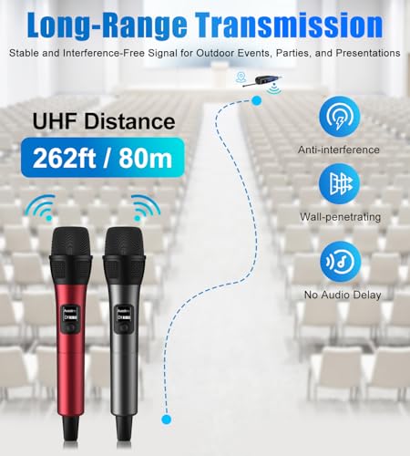 Aveek Wireless Microphone, 262FT Range,40 Hours Battery, Red & Black,2 Pack | Stable Signal, Studio Sound, Rechargeable Foldable Receiver, <2 ms Latency, Ergonomic Grip for Church, Speech, Wedding,Events - color: Black