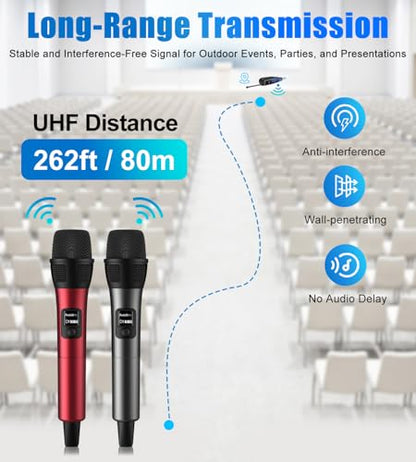 Aveek Wireless Microphone, 262FT Range,40 Hours Battery, Red & Black,2 Pack | Stable Signal, Studio Sound, Rechargeable Foldable Receiver, <2 ms Latency, Ergonomic Grip for Church, Speech, Wedding,Events - color: Black
