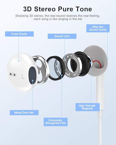 2 Pack [Apple MFi Certified] Wired Headphones for iPhone 14 13 12 Pro Max | 2Pack Wired Earbuds with Built-in Mic & Volume Control HiFi Stereo Nosie Reduction Earphones for iPhone 14 13 12 11 XS XR X 8 - color: LWhite
