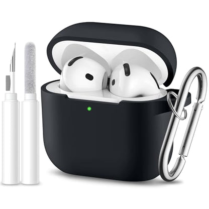 for Airpods 4th Generation Case Cover(2024),Soft Silicone Full Protective Case for AirPods 4 Case with Keychain & Cleaner Kit,Compatible with Apple Airpods 4 for Women,Men（Black） - color: Black
