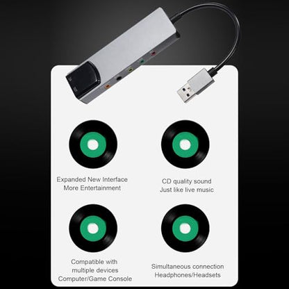 GOWENIC External Sound Card, USB Sound Card Adapter with CM6206LX Noise Reduction Chip for Win 98 ME 2000 7 8 Vista, 5.1 7.1 Channel Optical Input Output Digital Recording