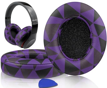 Replacement Ear Pads Cushions for Beats Studio 2 & Studio 3 Wired & Wireless Headphones, Earpads with Soft Protein Leather, Noise Isolation Memory Foam, Added Thickness - Purple Black - color: Purple Black