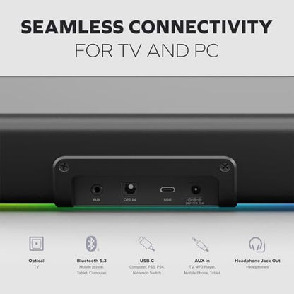 Sound Blaster GS5 Compact RGB Gaming Soundbar, For TV and PC, Black | RGB Gaming Soundbar, Bluetooth, USB-C, SuperWide, Desktop Audio, TV, PC, Immersive Sound