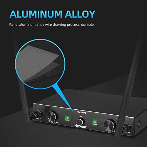 D Debra Audio AU200 Pro UHF 2 Channel Wireless Microphone System with Cordless Handheld Lavalier Headset Mics, Metal Receiver, for Karaoke Church Party (2 Bodypack) - style: 2 Bodypack