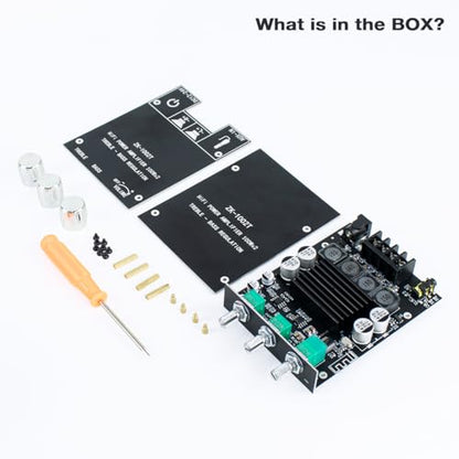 ZK-1002T 2x100W Bluetooth 5.0 Amplifier Board, TPA3116D2 2 Channel Stereo Audio Amp Module with Bass and Treble Control, DC 12V-24V Power Amplifier for DIY Home Passive Speakers - style: ZK-1002T