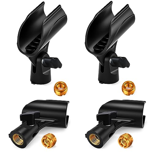 4 Pcs Universal Microphone Clip, Adjustable Mic Clip Holder for Mic Stand，Come with 5/8" Male to 3/8" Female Screw Adapter - size: 4_Pack