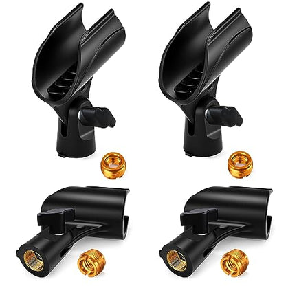 4 Pcs Universal Microphone Clip, Adjustable Mic Clip Holder for Mic Stand，Come with 5/8" Male to 3/8" Female Screw Adapter - size: 4_Pack